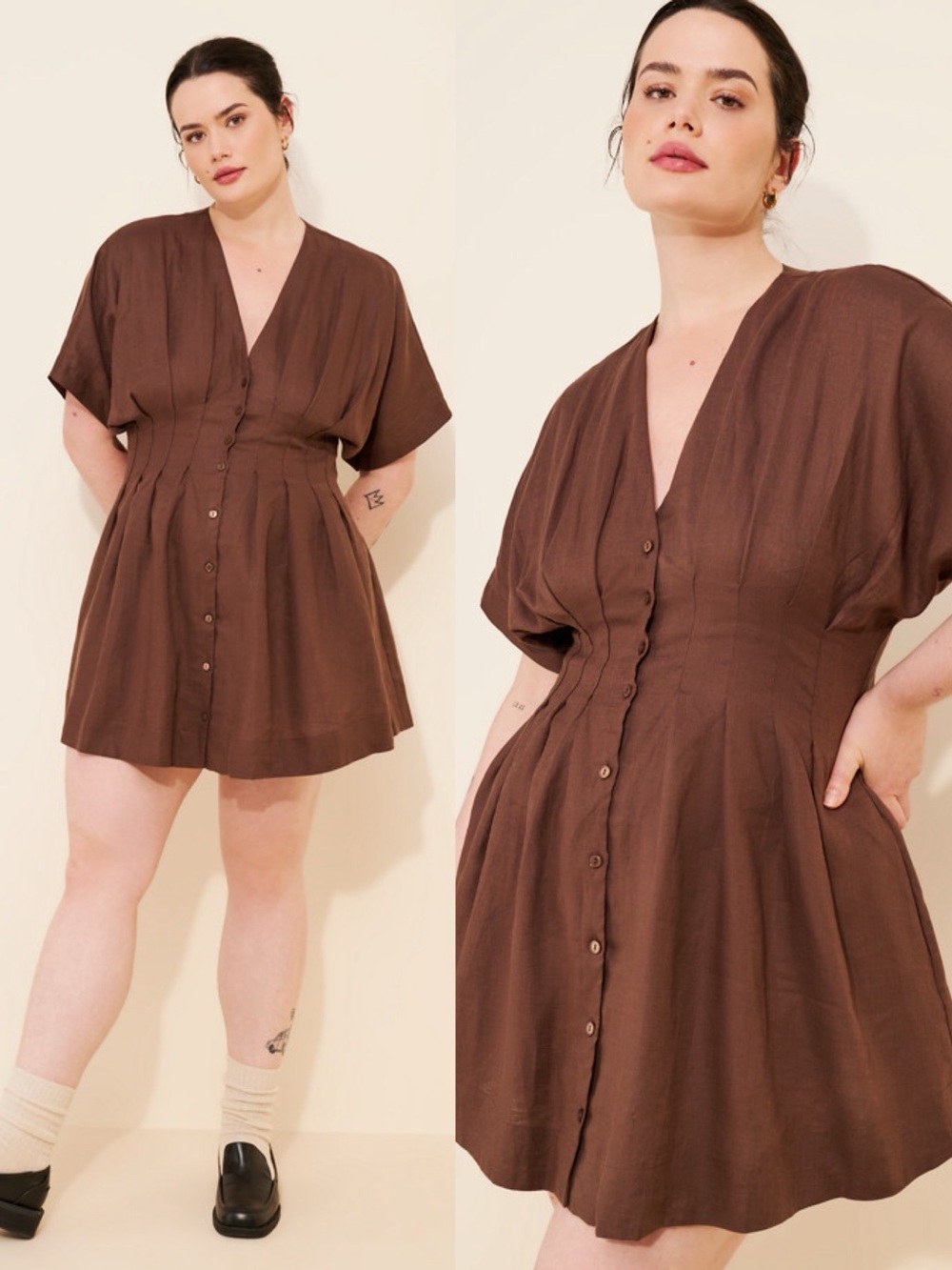 Exquise • Anthropologie Tobie Linen Pleated Mini Shirt Dress fit & flare - Picture 4 of 16
